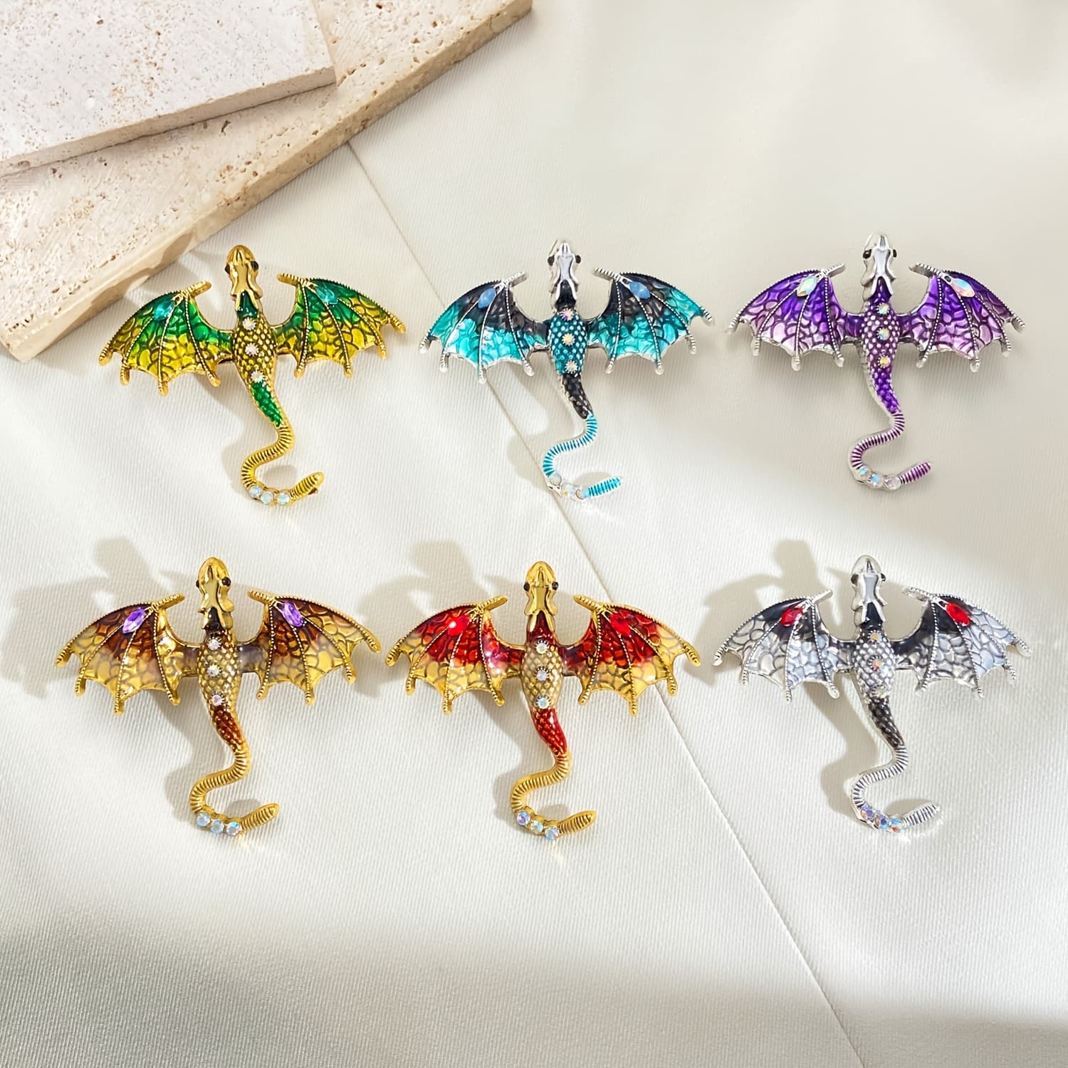 TEMU Set Of 6 Elegant Brooches Featuring A Flying Dragon Design With Sparkling Zirconia