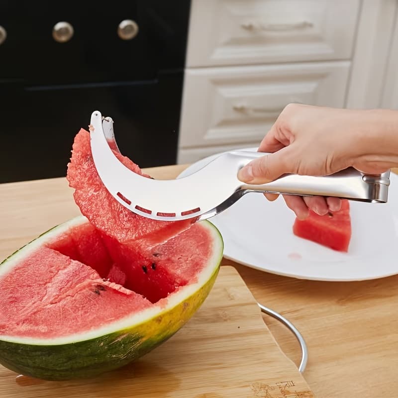 TEMU 1pc Stainless Steel Fruit Slicer And Chopper - Ergonomic Handle Watermelon & Cutter, 430 Stainless Steel , Essential Kitchen Tool For Summer Salads, Safe &