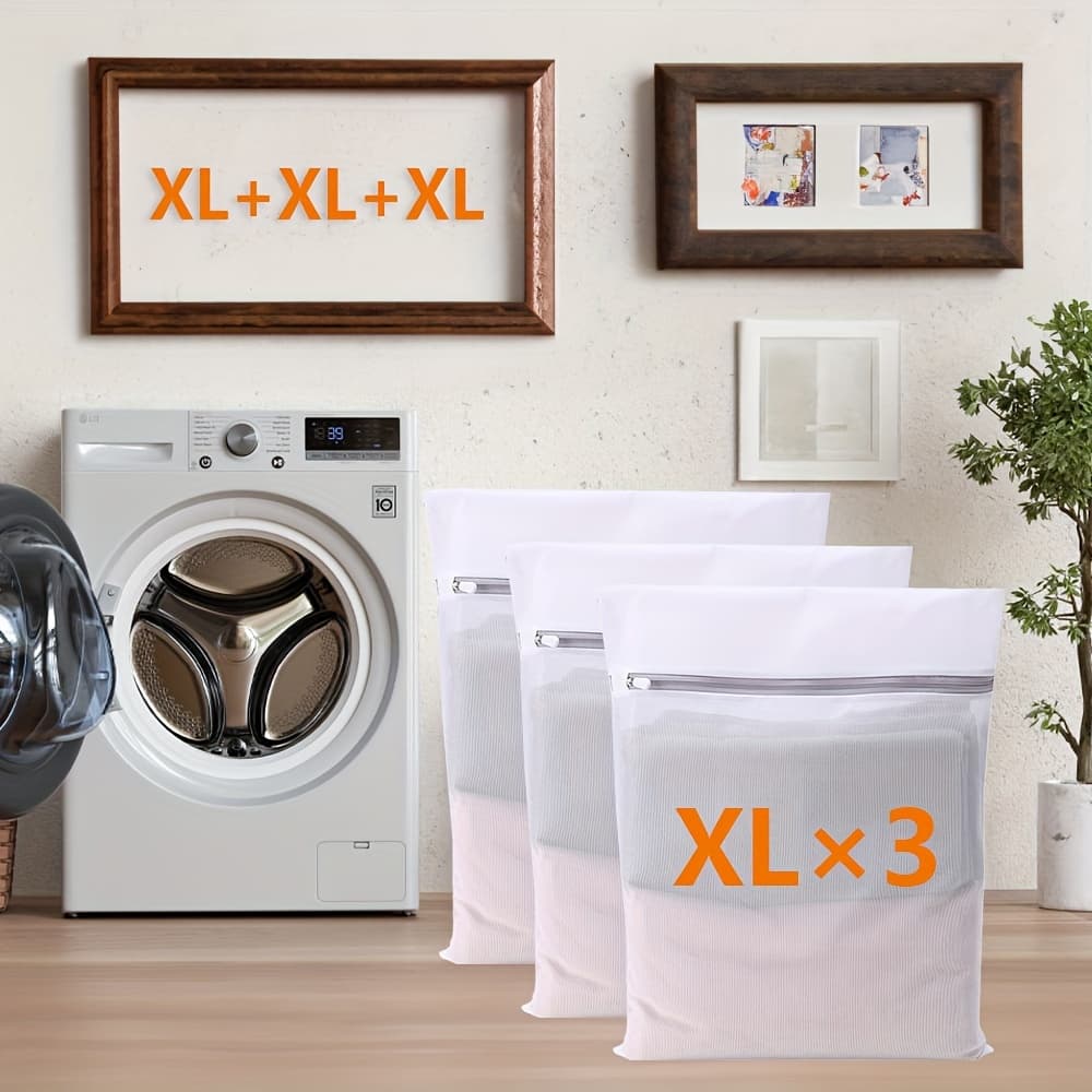 TEMU 3/4/5pcs Set Mesh Laundry Bags - Zippered Polyester Mesh Set, Durable Lingerie Delicate Bags For Washing Machines, Socks, Bras, Masks, Underwear