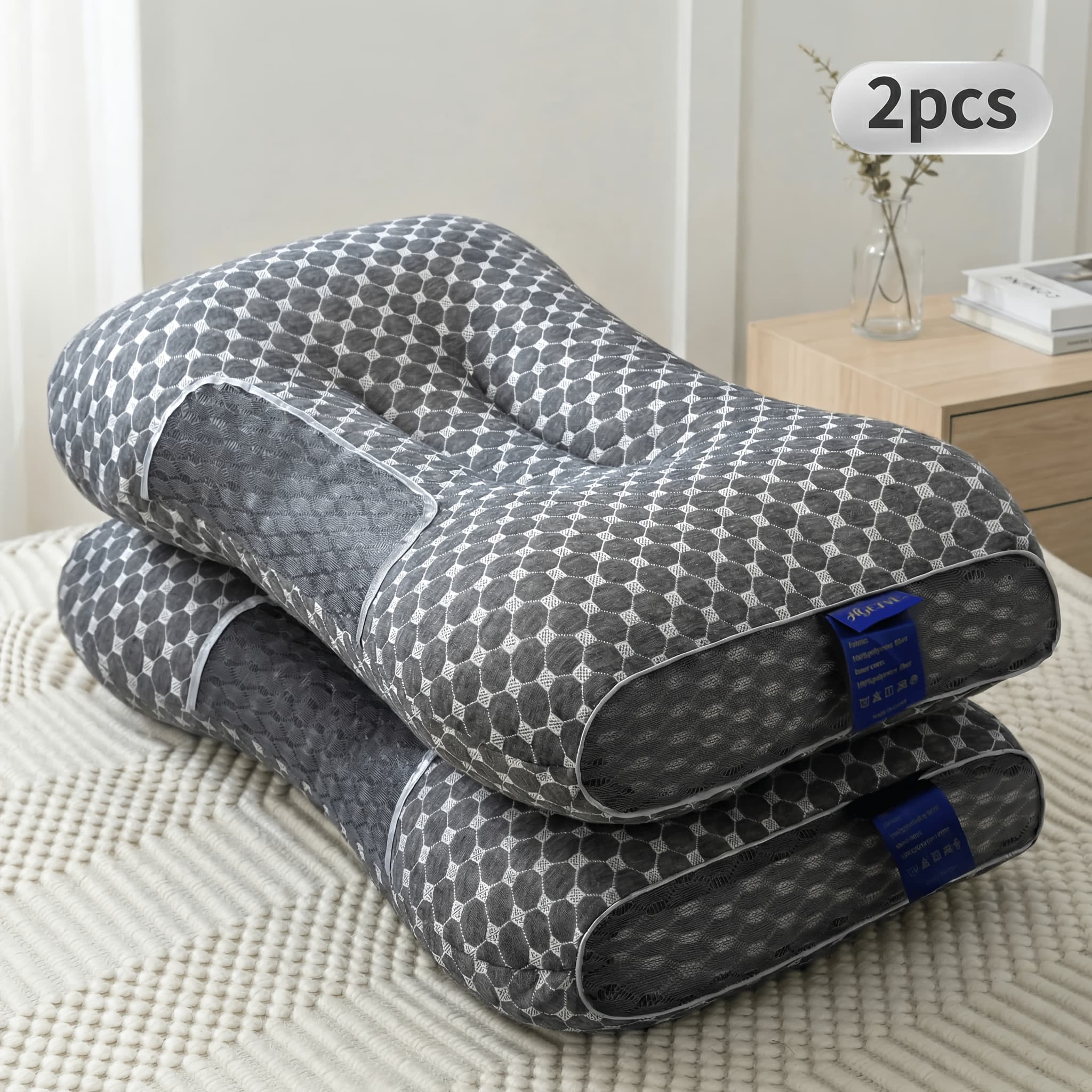 TEMU 2pcs High-quality Pillow Inserts, Strong Support To Effectively Cervical Spine Pressure, Suitable For Back And Side Sleepers, Breathable Fabric To Improve