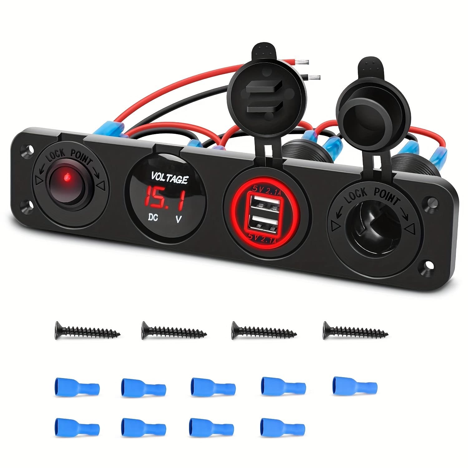 TEMU Charger Socket Panel Dual Usb Power Outlet Led Voltmeter Lighter Socket Lighted On Off Rocker Toggle Switch For Truck Car Marine Boats Rv