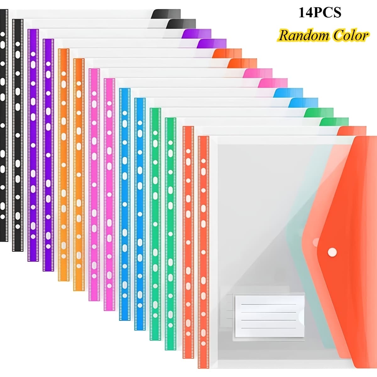 TEMU 14pcs A4 File Folder Pouches For Binders - Expandable Snap Closure Pocket, Durable Plastic Organizer For School Home Office, Random Colors