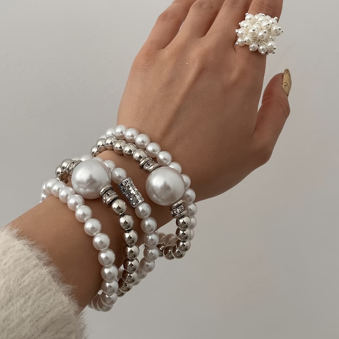 TEMU Set Of 5 Exaggerated Punk Style Ladies' Bracelets And Hand Chains For To Wear For Daily And Parties, As Accessories For Outfits Suitable For Women