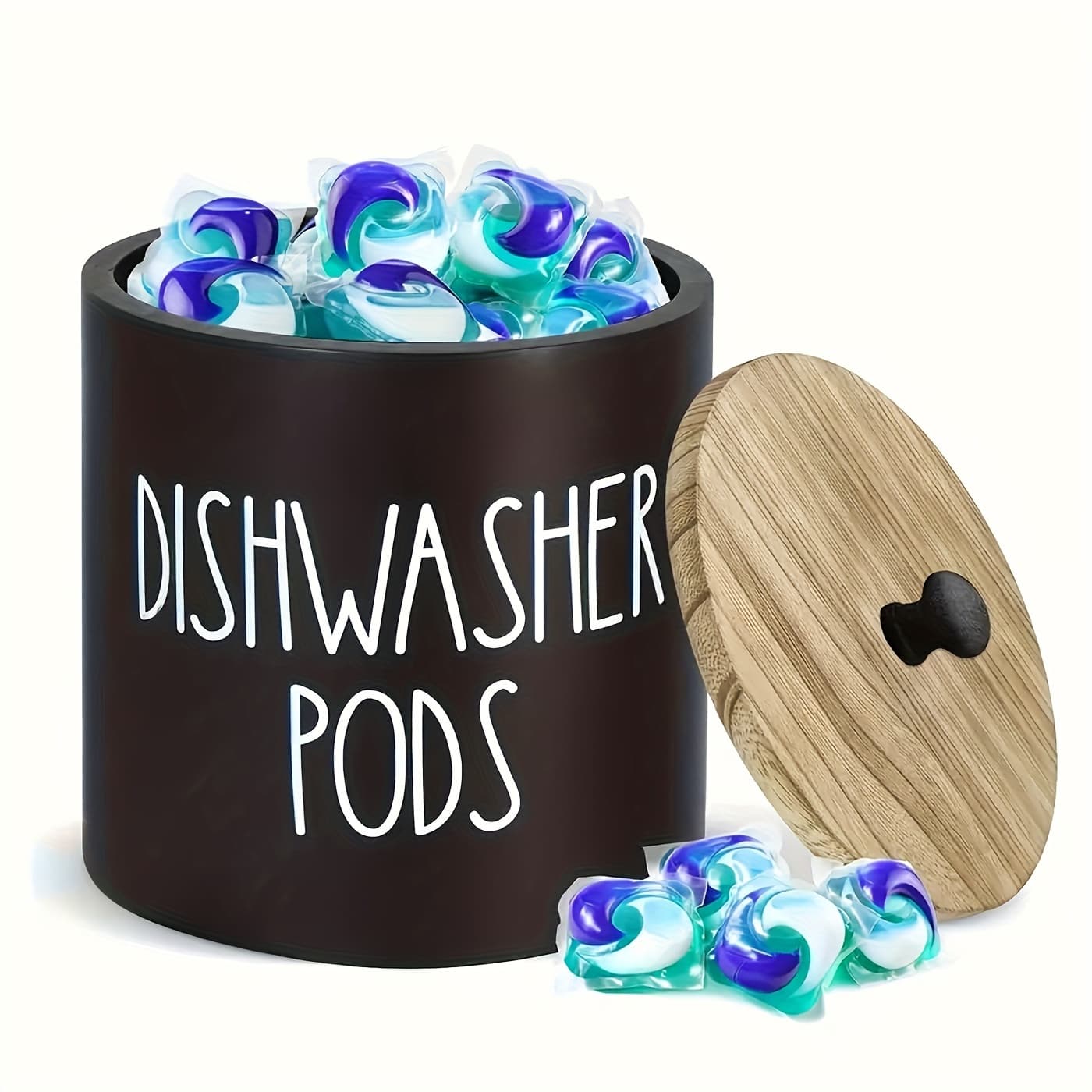 TEMU 1pc Rustic Round Dishwasher Pod Holder - Aesthetic Kitchen Decor & Storage Solution - Stylish Tablet Container With Lid For Dishwasher Tablets & Laundry Detergent Pods