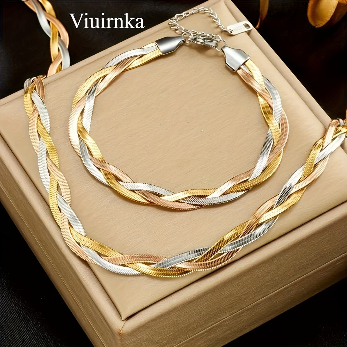 TEMU Stylish Stainless Steel Jewelry Set - 1pc Necklace And 1pc Matching Bracelet - Vintage Hip Hop Charm For Her - Unique Women's Gift Set With Fashion - Includes Elegant Gift Box