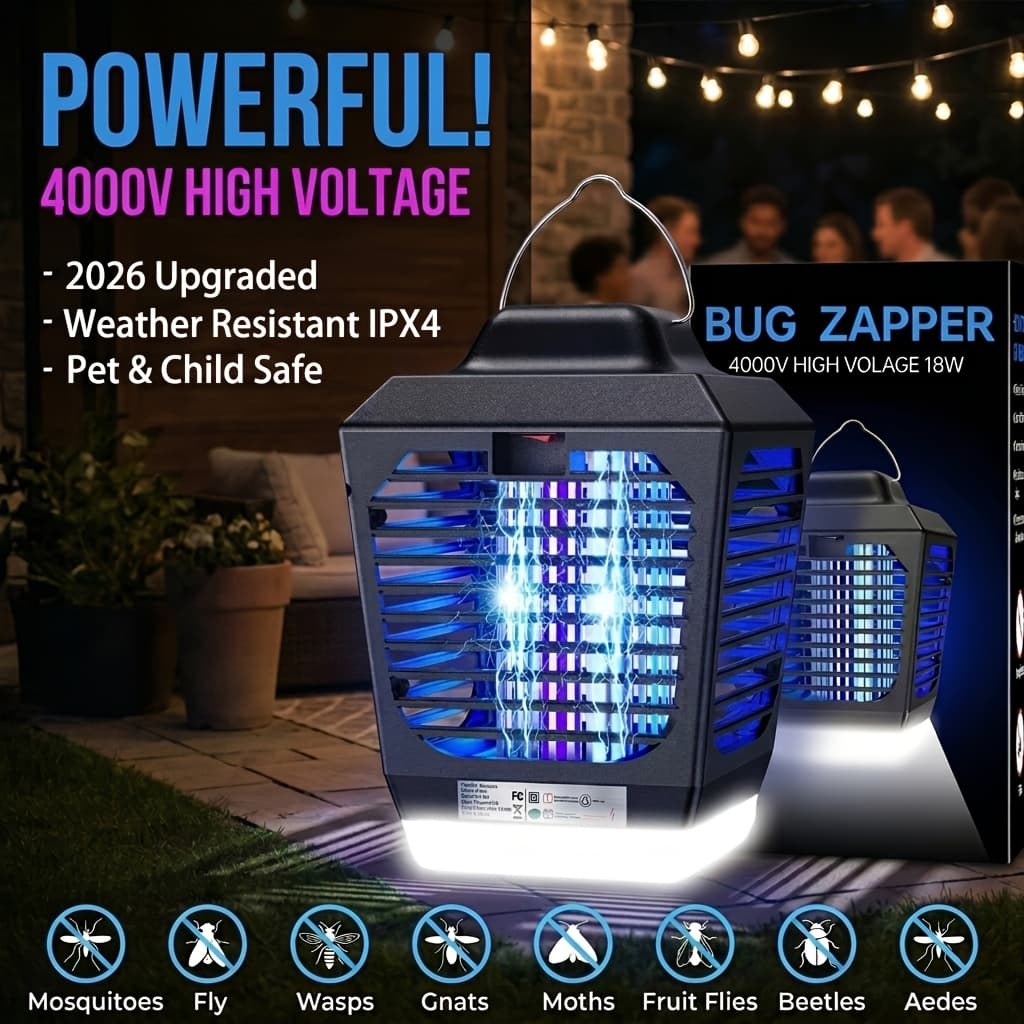 TEMU Bug Zapper Outdoor, Electric Fly Swatter Outdoor Trap Zapper With Led Light, Fly Trap, Insect Zapper, Killer Outdoor Indoor For Home, Kitchen, Backyard, Camping Essentials 2026