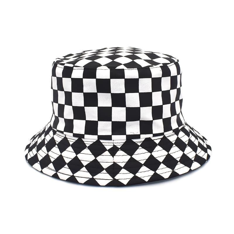 TEMU Spring New Fisherman Hat Black And White Checkered Reversible Summer Fashion Bucket Hat Outdoor Casual Hip-hop Hat