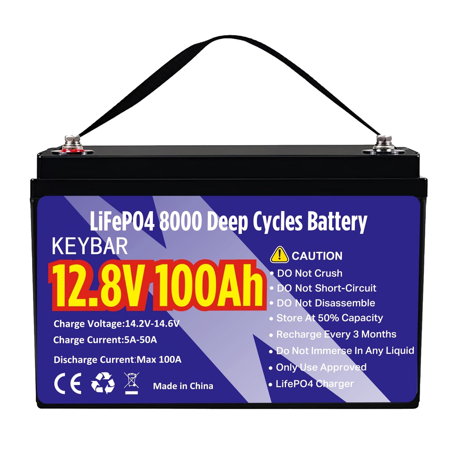 TEMU 12v 100ah Lifepo4 Battery, Rv Battery Deep Built-in 100a Bms Low-temp Protection Waterproof Stable 8000-15000 Deep Cycles For Storage, Car Starting Power Supply, Solar