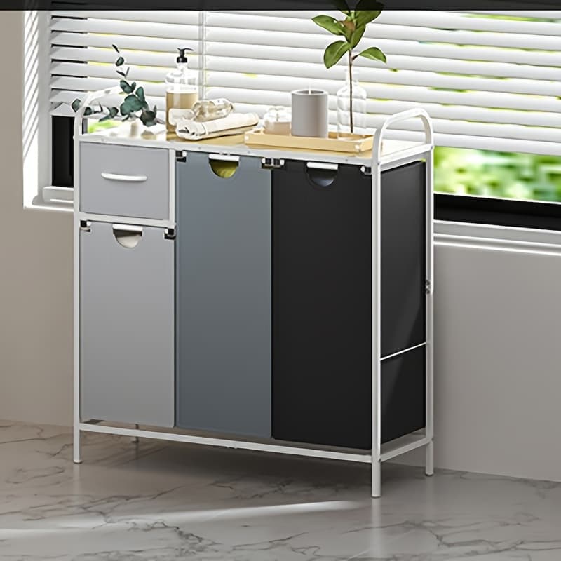 TEMU 35.7 Gallons (135 ) Laundry Basket Organizer, Three-section Laundry Sorter, Laundry Hamper Featuring A Shelf And 1 Drawer, Laundry Baskets