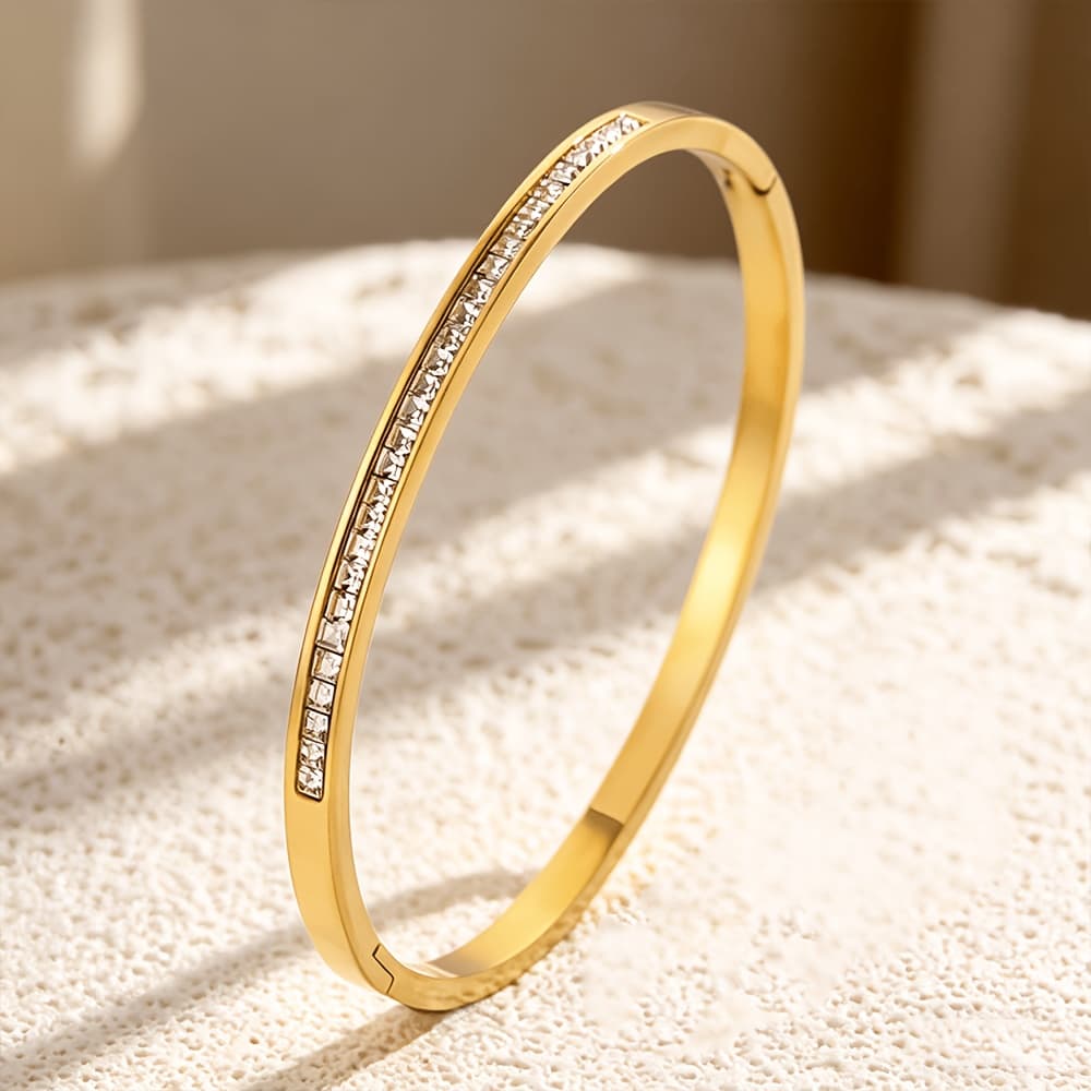 TEMU Steel 18k Golden Plated Women's Stackable Bangle, Small Waist Bangle Jewelry, Hypoallergenic Fashion Wristband, Suitable For Daily Wear Valentine's Day Gift