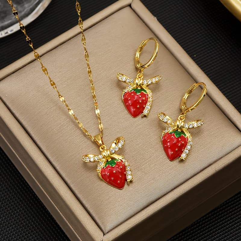TEMU 1set/3pcs Exquisite Cute ' Necklace And Earring Set, Design With Sparkling Accents, Suitable For Daily Wear And Gift-, Gift For Daughter