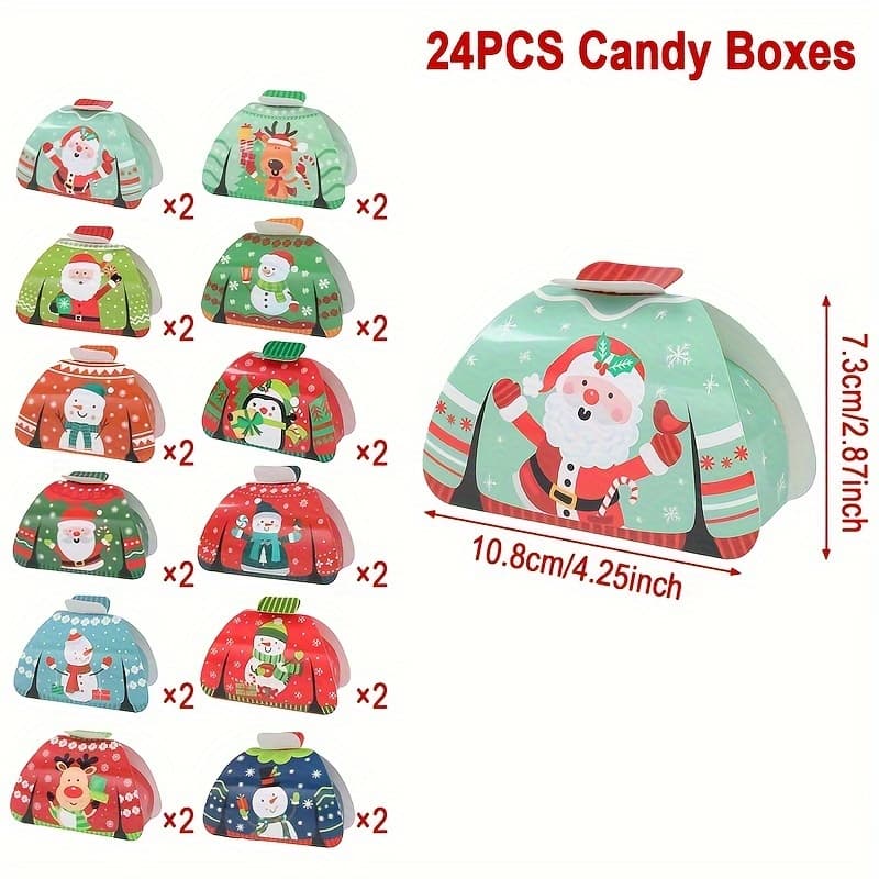 TEMU Gift For Her/him 24pcs, Festive Christmas Gift Box Set - Ugly Sweater And Festive Santa Reindeer Snowman Design For Party Favor Treat Boxes, Perfect For And Christmas New Year Decor