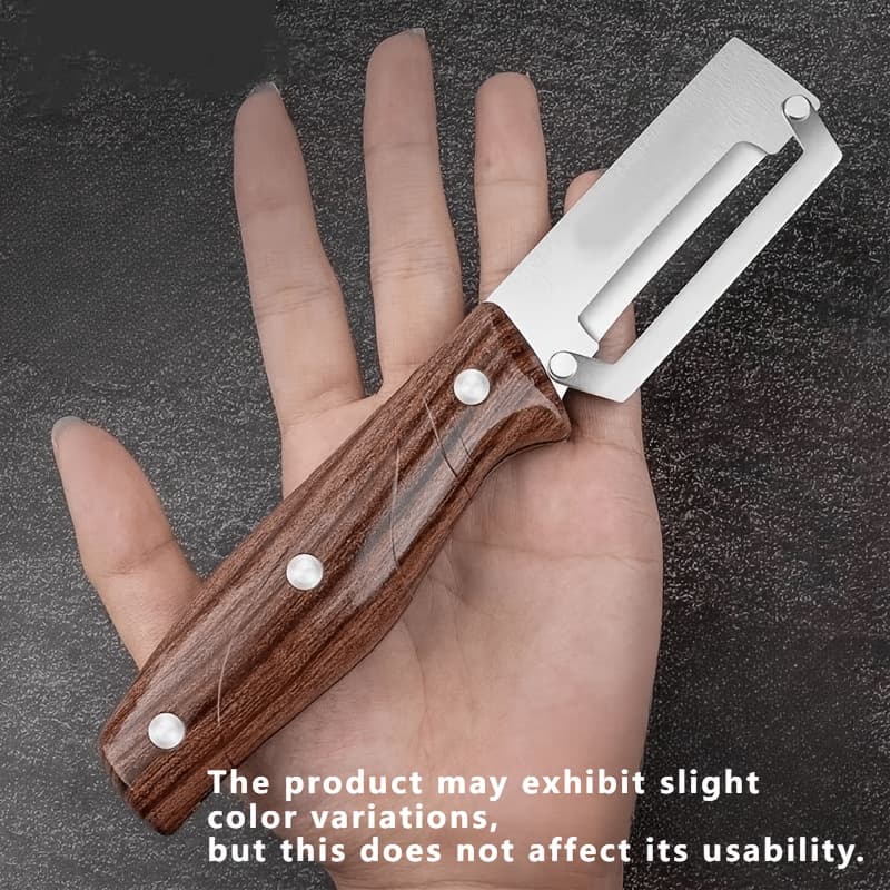 TEMU 1pc Of Stainless Steel Wooden Handle Peeler, Commercial Sugarcane Peeler, Pineapple Cutting Machine, Kitchen Melon Seed Peeler - Blade, Fruit Peeler | Ergonomic Handle | Wooden Handle Knife