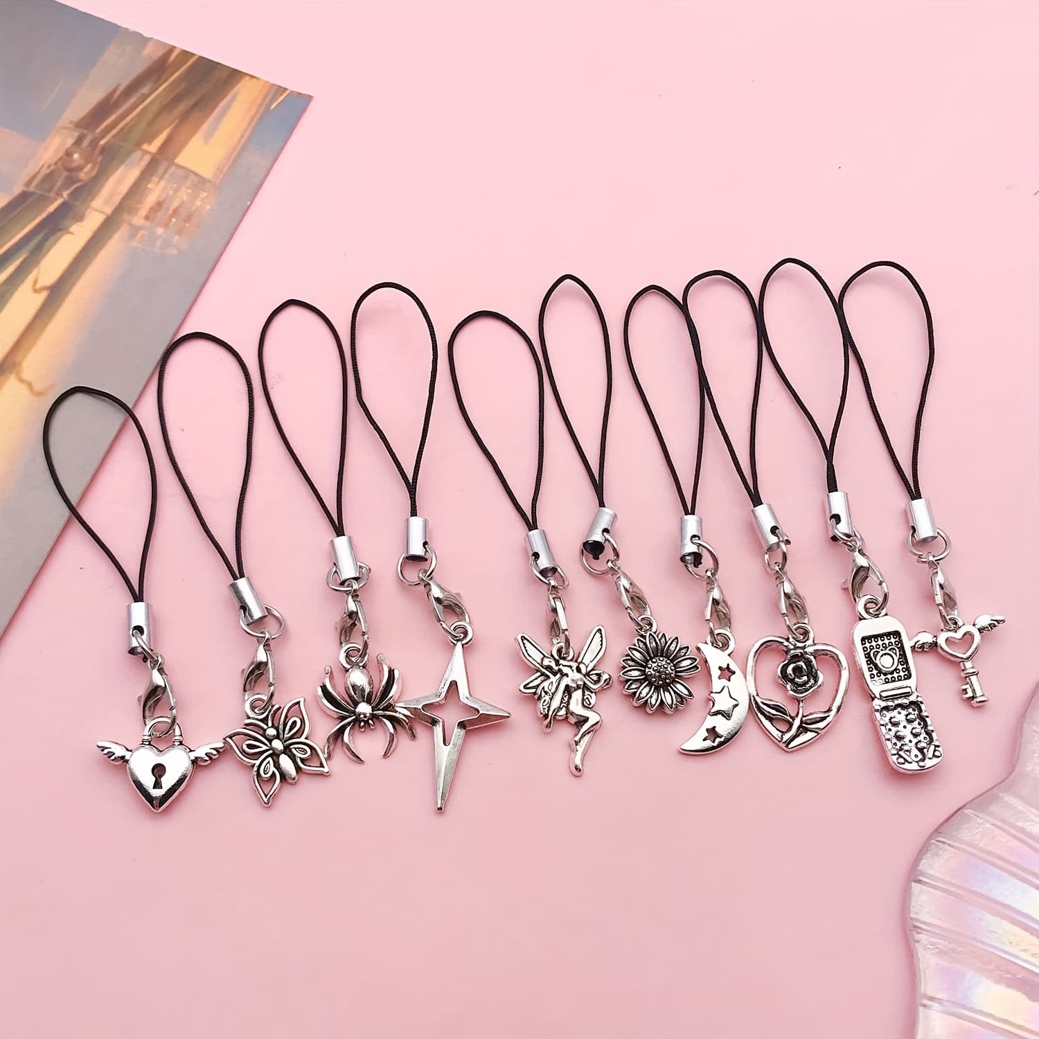TEMU 10pcs Mobile Phone Lanyard, For Key Chain, Purse, Cute Bags Accessories, 3d Mini Pendant Lanyard For Her, Antique Silvery