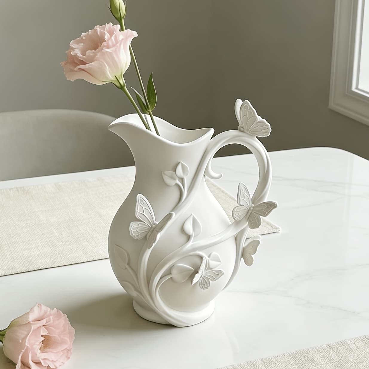 TEMU French Embossed Plastic Vase, Shatterproof, Ideal For Dried And Artificial Flowers, Luxury Decor For Living Room And Dining Table