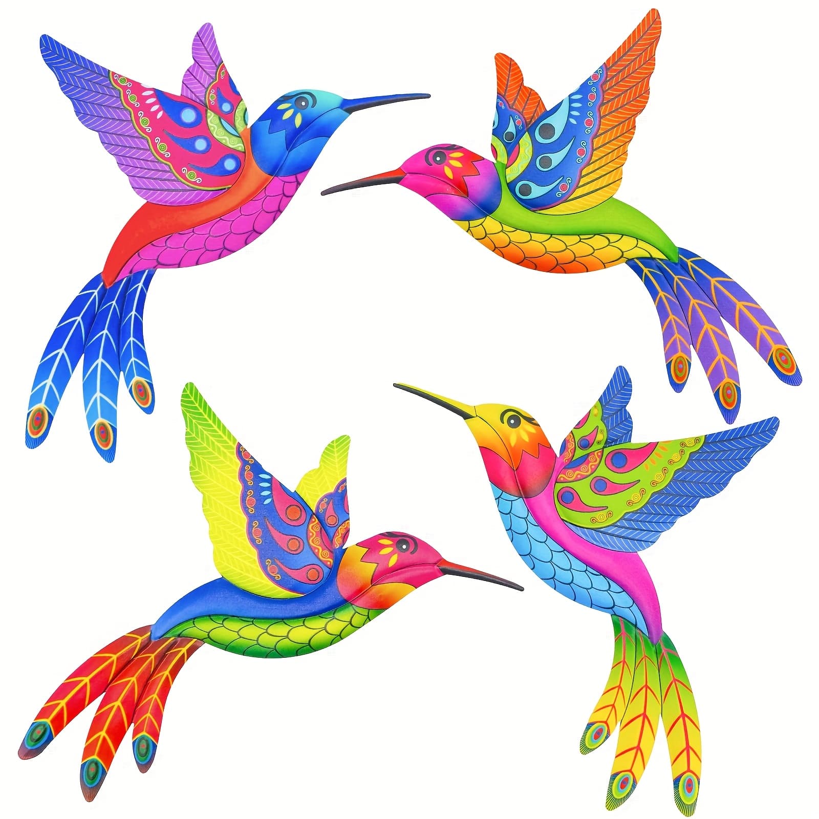 TEMU Set Of 4 Metal Hummingbird Wall Art For Outdoor Use, Vibrant Decorations For Fences, Patios, And Yards, Wall Sculptures For Gardens, Living Rooms, And