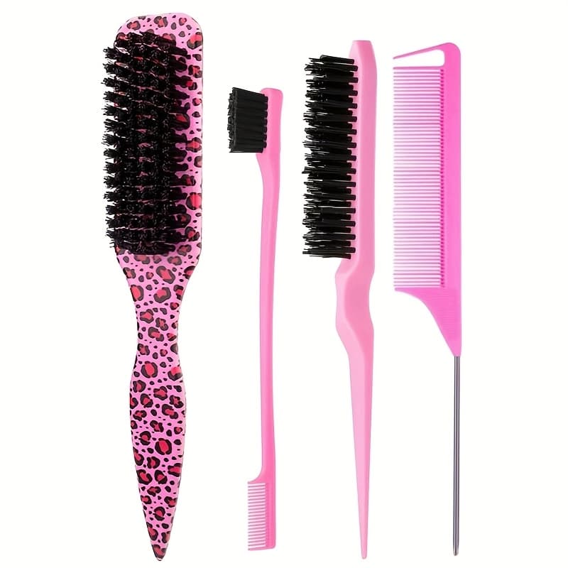 TEMU 4pcs Set Of Pointed Tail Brush Hair Comb Comb, Anti-static, Nylon Bristles, Suitable For All Hair Types, With Abs Handle, Suitable For Hair Salons And Home Use