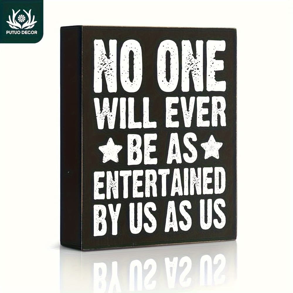 TEMU 1pc Putuo Decor "entertained By Us" Rustic Distressed Wooden - Vintage Desk Decor With Top, Tabletop Shelf Decoration For Office, Farmhouse, 4.7 X 5.8 Inches, English Lettering