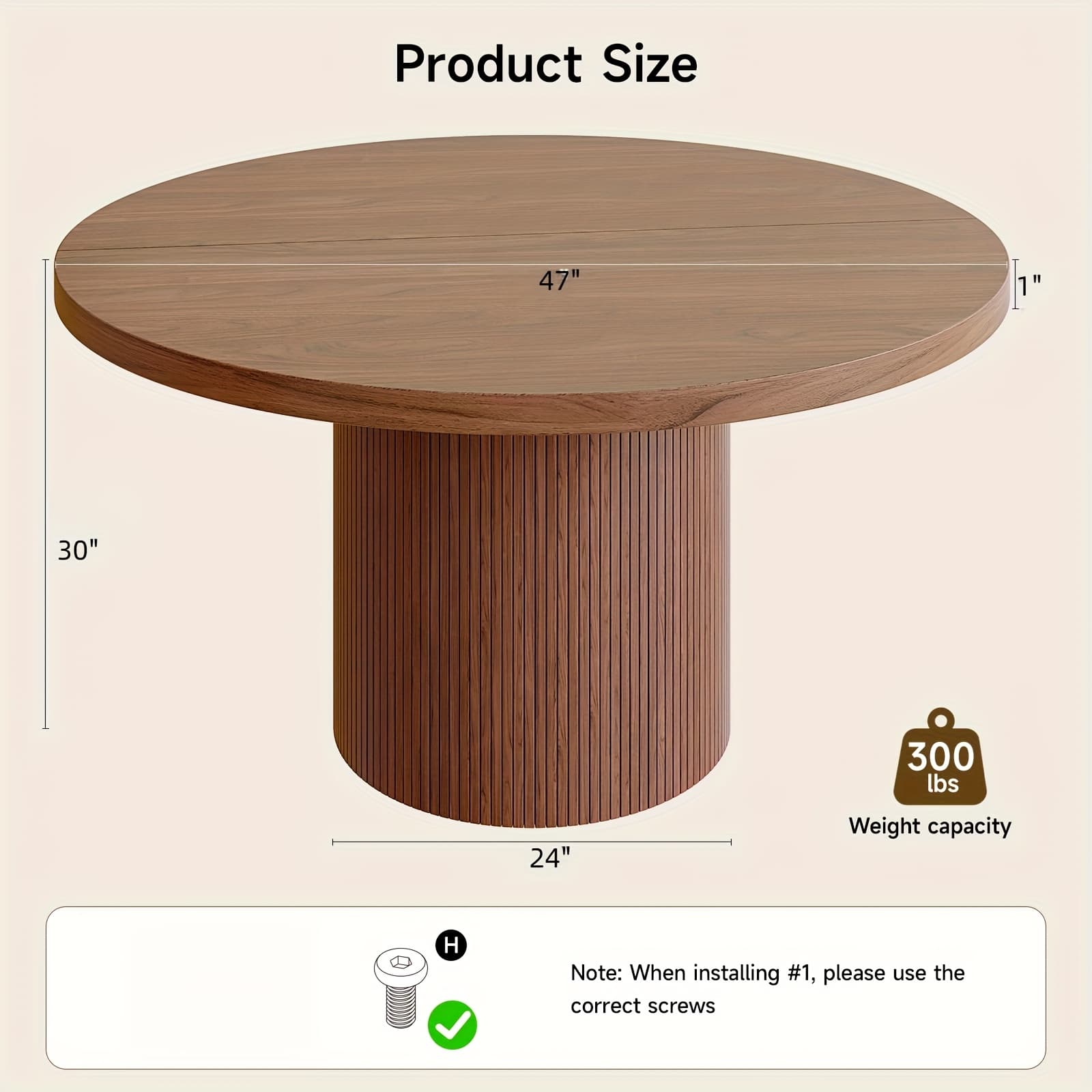 TEMU Pazcasa 47 Inch Round Dining Table For 4, Circle Kitchen Table With Wood Strip Base, Dinner Tables For Kitchen, Living Room, Walnut