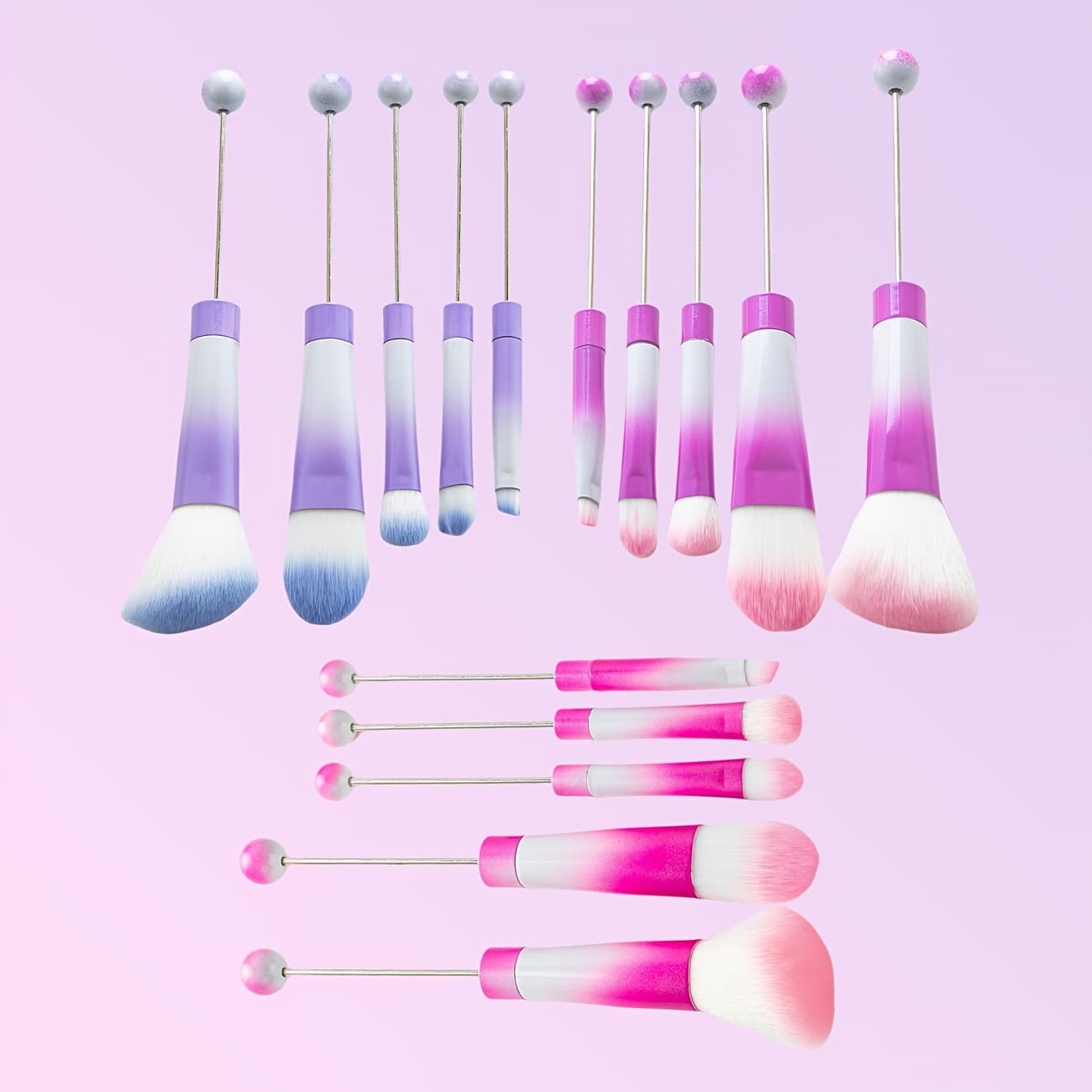 TEMU 15pcs Metal Handle Beadable Makeupbrush Set, Beautytools, Includespowder Blusher Brush, Slant Head Eye, Weddings, Anniversary, Birthday Girl Best Friend Gifts, Party Supply