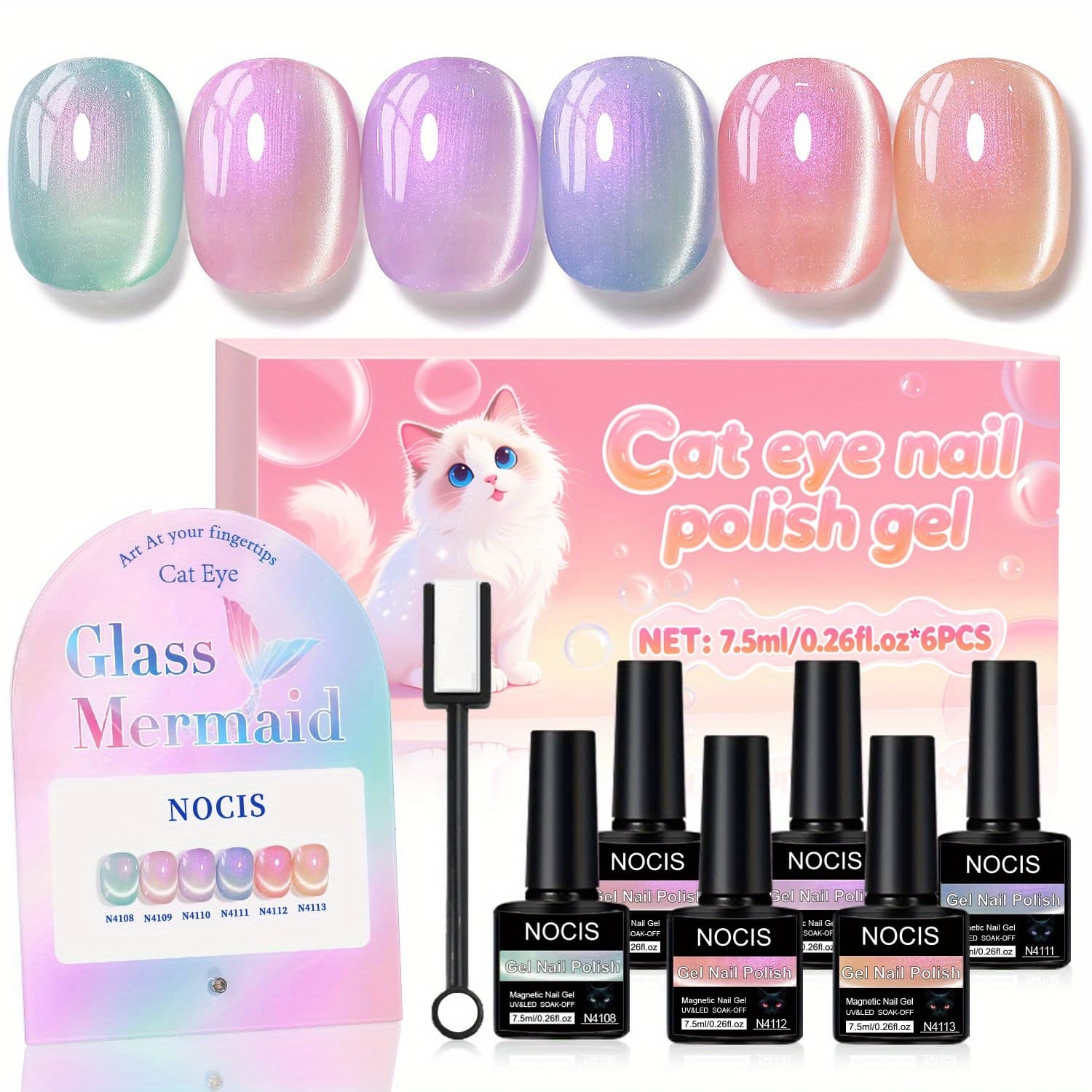 TEMU Eye Gel Polish Set With Magnet, 6 Colors Including Jelly Red Green Brown Yellow Led Soak Off Nail Polish Home Diy Manicure Nail Salon Varnish