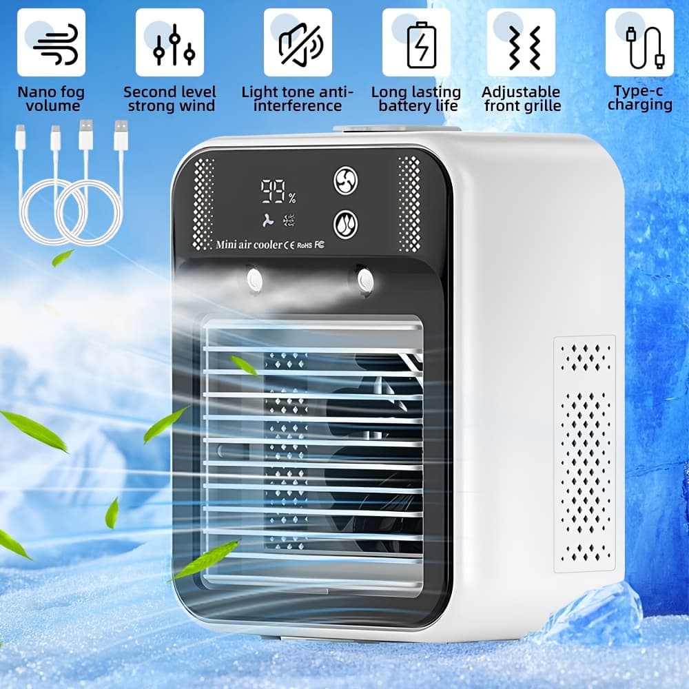 TEMU Portable Cooling Fan, 2 Wind And , Hair-type Air Cooler With Digital Display Evaporation, Fast Cooling, Suitable For Home, Office, Camping