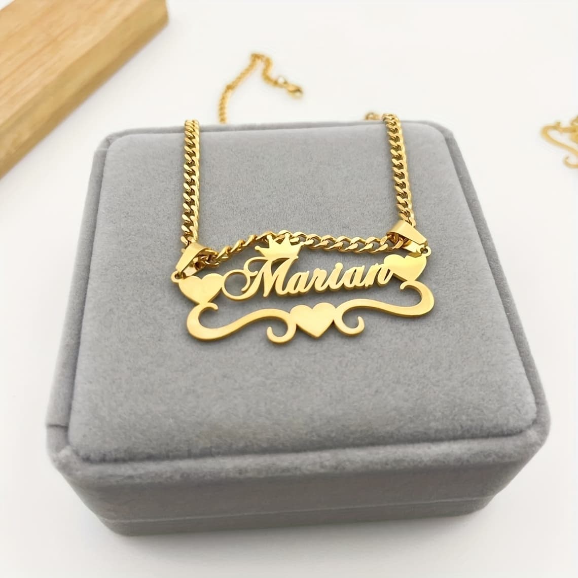 TEMU Custom Name Necklace Heart Crown Necklace Personalized Custom Cuban Chain Name Necklace Perfect Gift For Birthday