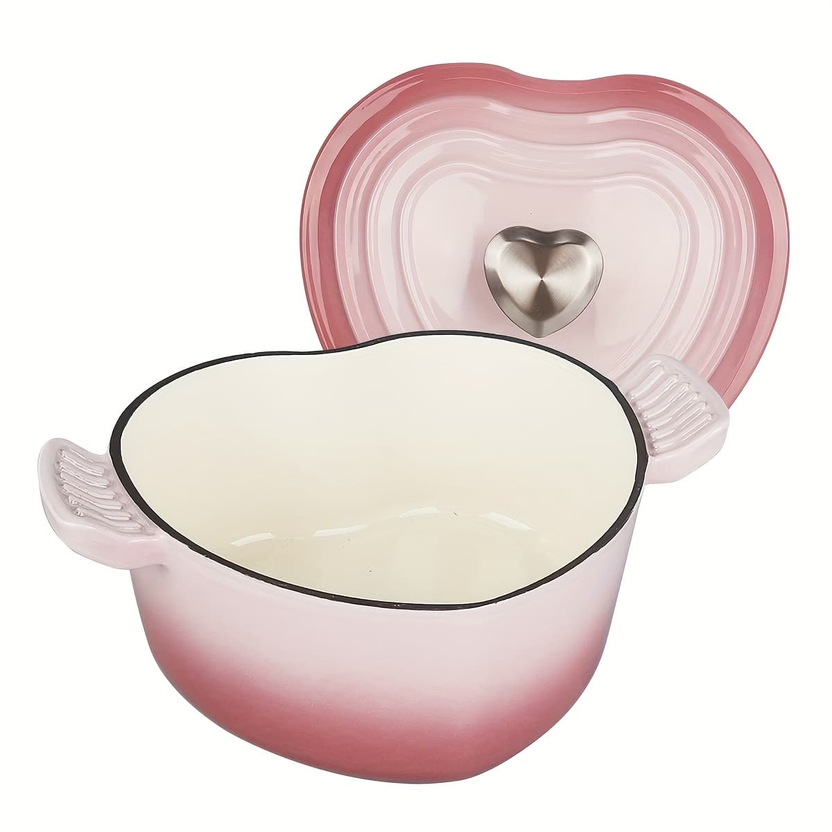 TEMU Mini 2qt Pink Enameled Cast Iron Dutch Oven Heart-shaped Pot With Lid, Dual Handles, Works On All Stovetops, Oven Safe To 500°f, Gift For Girl Mother