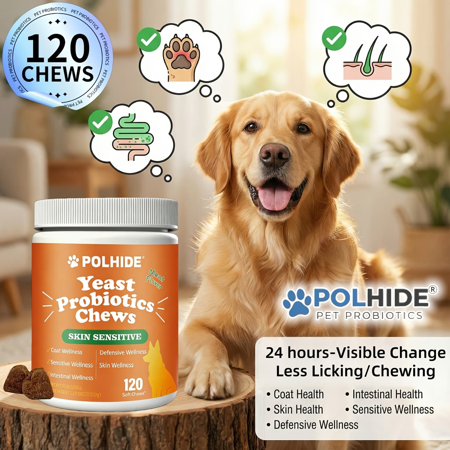 TEMU [90 Day Supply]120 Chews Yeast Probiotic For Dogs - Meat Flavor , Coat And Intestinal Health, Sensitive And Wellness, Pet Probiotic Supplement, All Ages Suitable