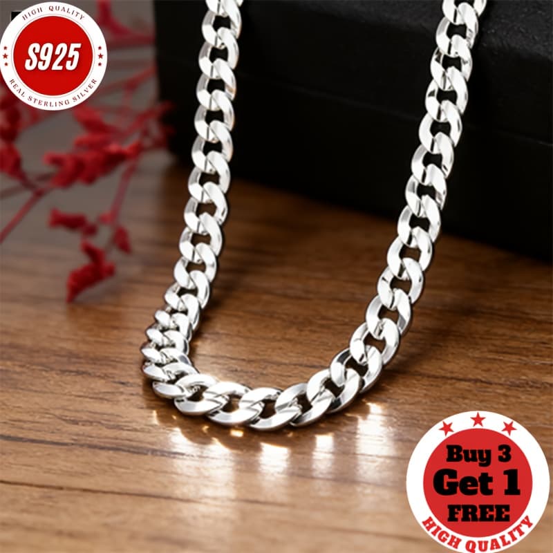TEMU This High-end, Stylish, And Elegant 925 925 Silvery Cuban Chain Necklace For Men, In A Bohemian Style And 7mm Wide, Is The Perfect Valentine's Day Gift For Him. Suitable