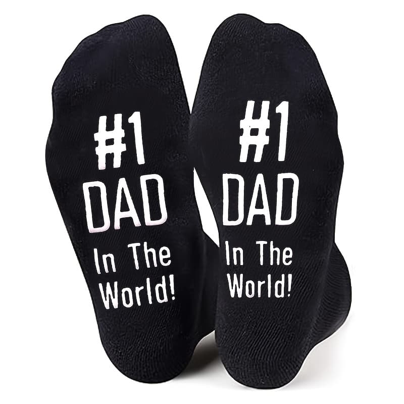 TEMU A Pair Of Solid Color Non-slip Floor Socks For Men With The "#1 Dad In The World!" Fresh Crew Socks, Breathable And Comfortable With A Humorous Letter Style, Perfect As A Gift For Outdoor Wear