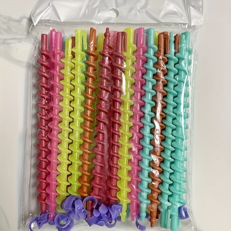 TEMU 52-pack Random Color Spiral Hair Curling Wands - Vibrant Pink, Yellow, Blue, And Green Hair Perm Rods For Home Use, Fashionable Waves And Curls | Accessories | Secure Hair Grip