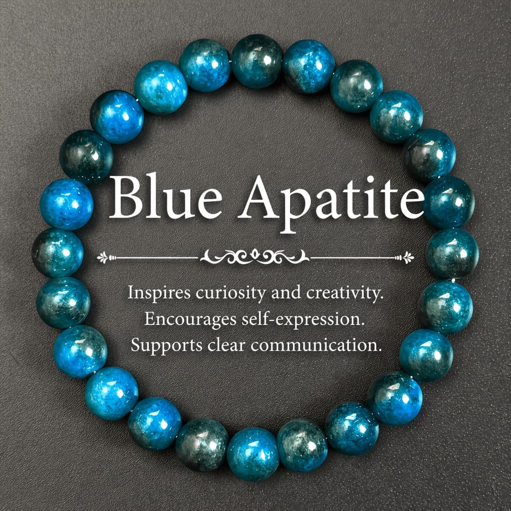 TEMU Handmade Bohemian-style Blue Apatite Beaded Bracelet - Elastic Stretchable Accessory With Iridescent Beads, Unisex Design, Perfect For Daily Wear And A Thoughtful Gift For