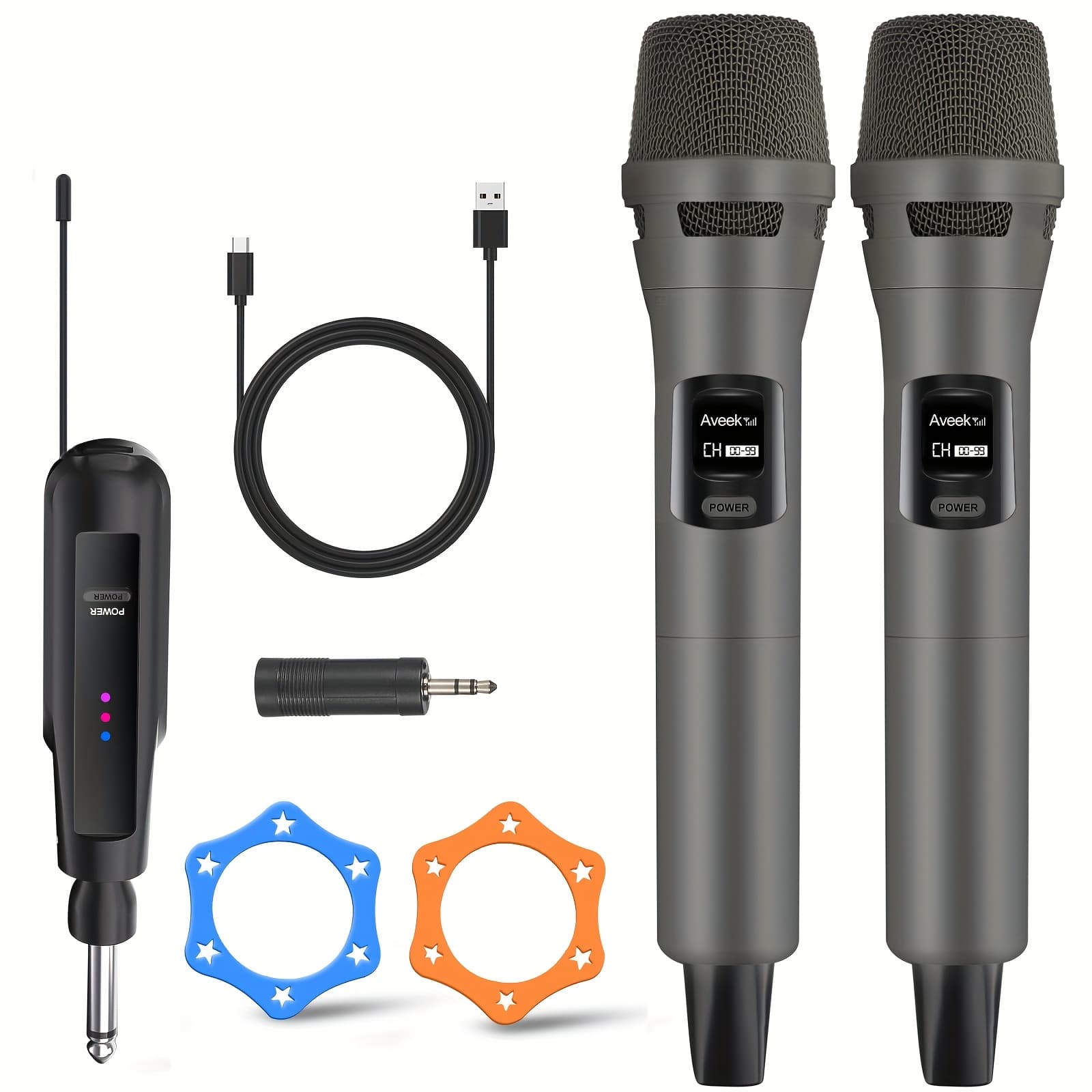 TEMU Aveek Wireless Microphone For Karaoke, 2.4ghz Rechargeable Cordless Dynamic Microphone And Wireless Receiver For Karaoke Machine, Church, Speech, Wedding, Party Singing, Grey, 2 Packs