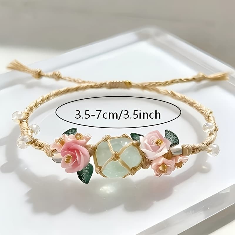 TEMU Bohemian-style Hand-woven Rope Bracelet, With A Pendant And Stones. Vintage Adjustable Handmade Jewelry, Suitable For Women And Daily Wear, Parties, Beach , And Casual Outfits. An Gift For