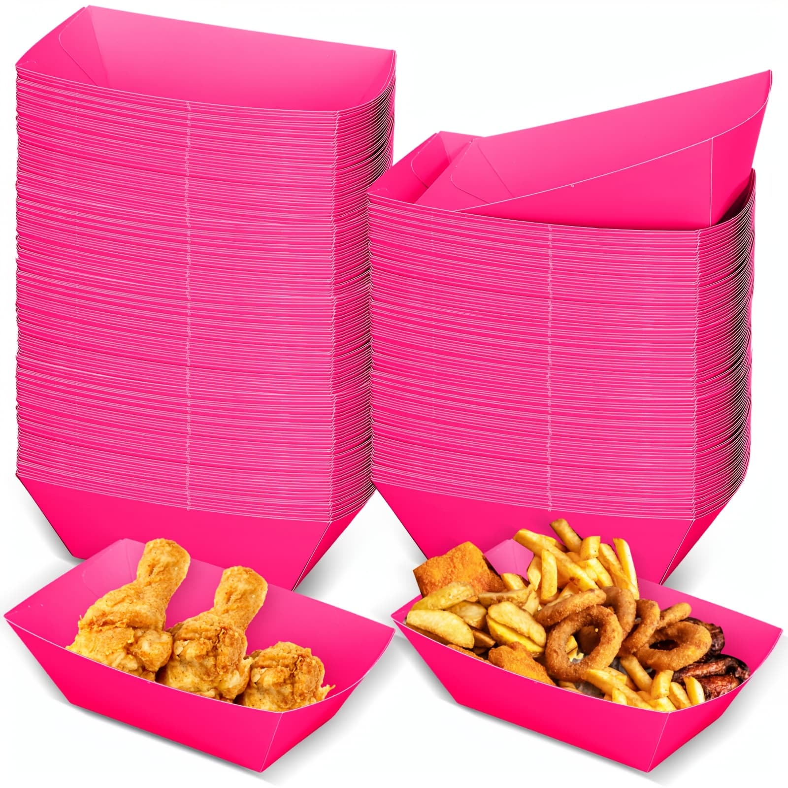 TEMU 200pcs Paper Food Boats Disposable Paper Food Tray Fast Baskets Grease Resistant Disposable Serving Tray Cardboard Hot Dog Holder For Burgers Fries Sandwiches Picnic Party(pink)