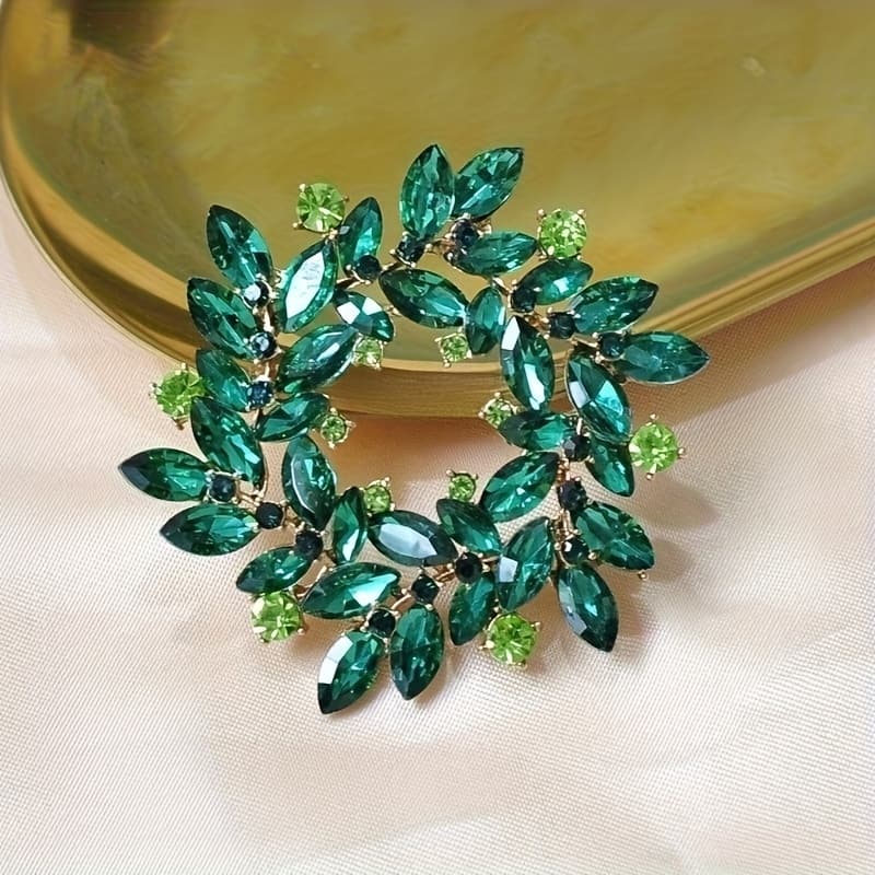 TEMU Vintage Crystal Wreath Brooch Set With Sparkling Rhinestones And Artificial Crystals, Elegant And Fashionable Jewelry, Additions