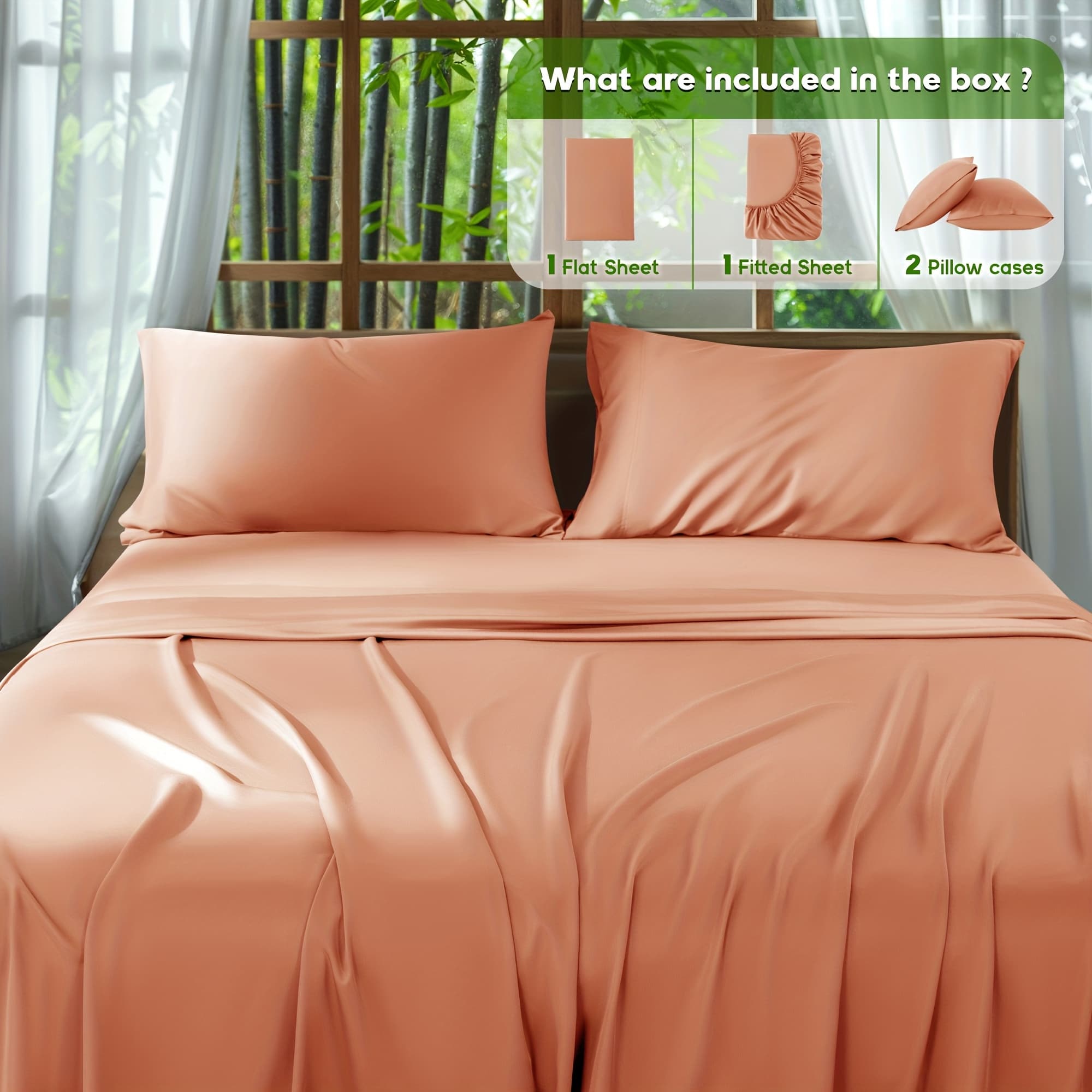 TEMU 4pcs 2000 Cooling Bamboo Bed Sheets Set, Breathable Bed Sheets With 16" Deep Pocket, Wrinkle & Shrink Resistant, Includes Fitted Sheet, Flat Sheet & 2 Pillowcases, Luxury Bedding For Hot Sleepers