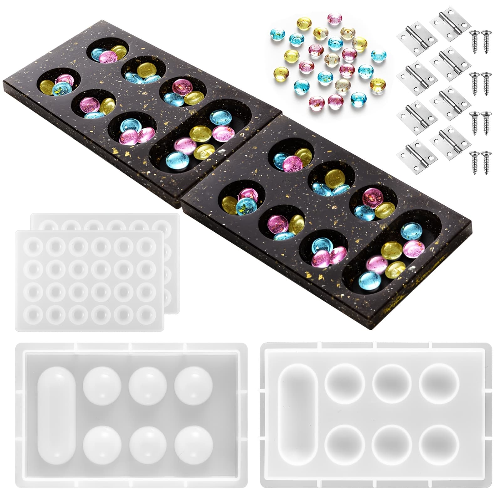 TEMU Collection Of 1 Board Game Molds Set, Including Epoxy Silicone Resin Molds Kit With 2 Stone Molds And 4 Metal Additions, Perfect For Board Games As Gifts For Family