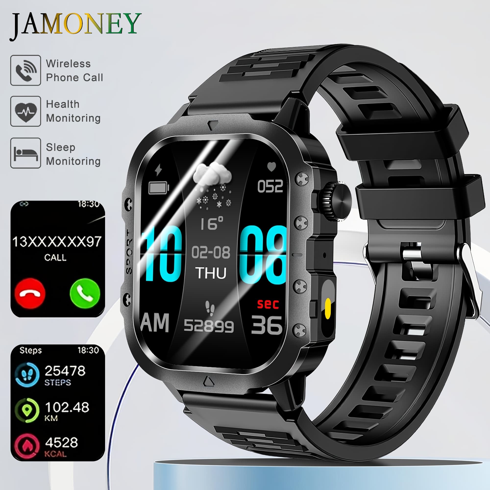 TEMU New Smart Watch 2.01 Inch Large Screen Led Flashlight Outdoor Sports Watch Altimeter Barometer 100+ Multimedia Information Viewing Weather Pedometer Fitness Compatible With For Iphone Watch