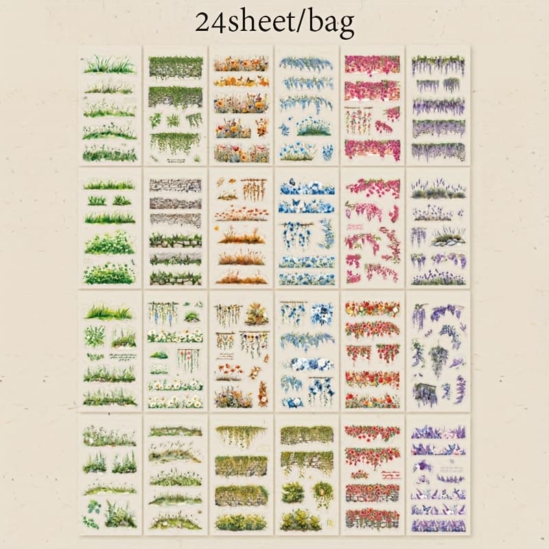 TEMU 24 Sheets/book Sticker Book, Wall Wrap Series Plant And Floral Themed Journal Diy Material Stickers, Collage Decoration Cards, , Computer Diary, Water Bottle, Skateboard Decals