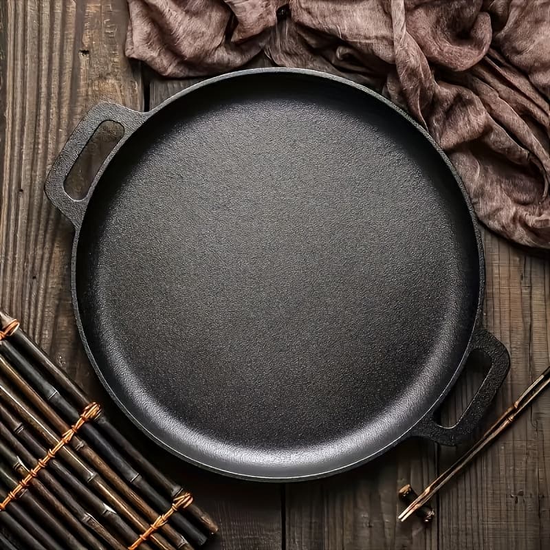 TEMU 1pc Cast Iron Grill Pan, Pre- 11.02 Inch With Dual Large Loop Handles, Durable & -heating, For Oven, Stovetop, Grill Or Campfires, Kitchen Gadgets For