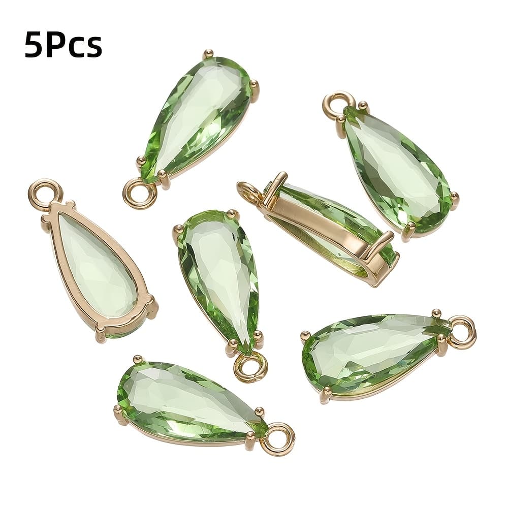TEMU Set Of 5 Water Drop-shaped Charms Made Of Glass, Perfect For Jewelry Projects Like Bracelets And Necklaces.