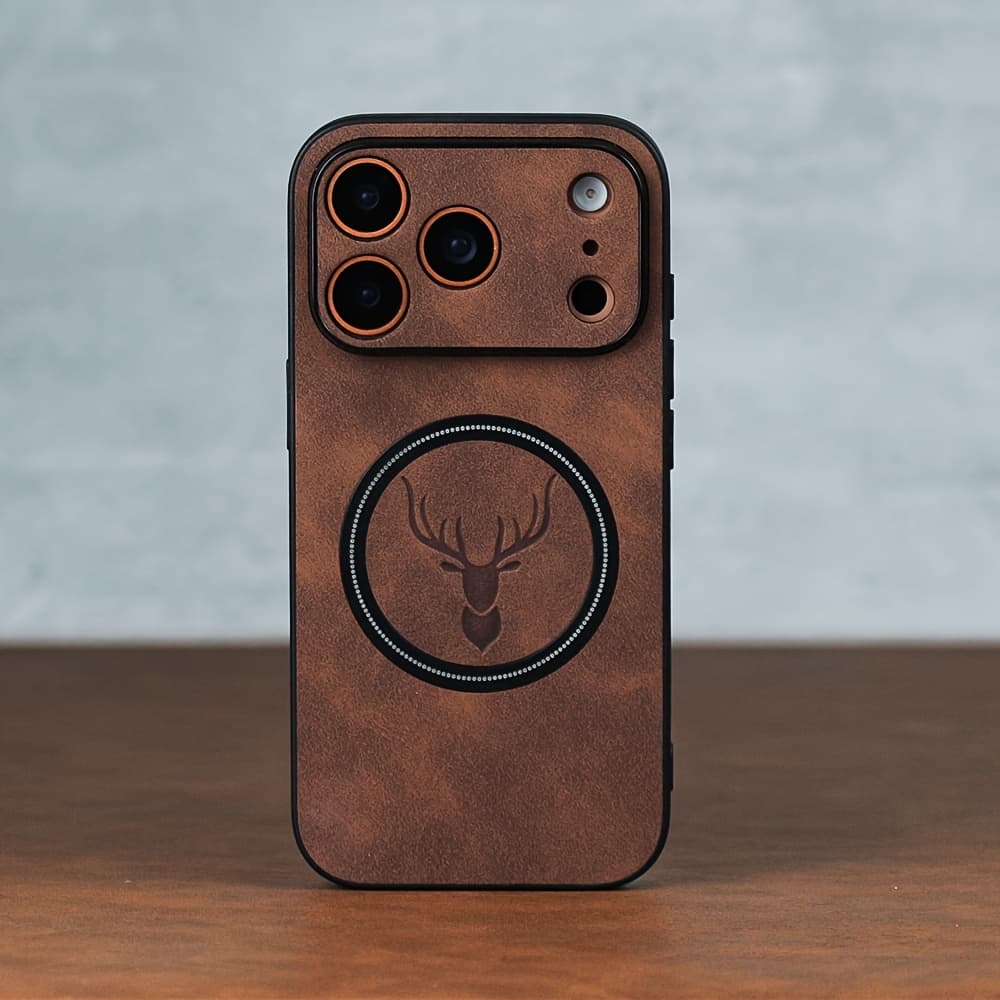 TEMU Phone Case: Luxury Retro Sheepskin Case Compatible With Iphone 17 Pro Max Air 16 15 14 13 12 11 Pro Magnetic Wireless Charging 17 Pro Soft Frame Deer Head Pattern Shockproof Cover