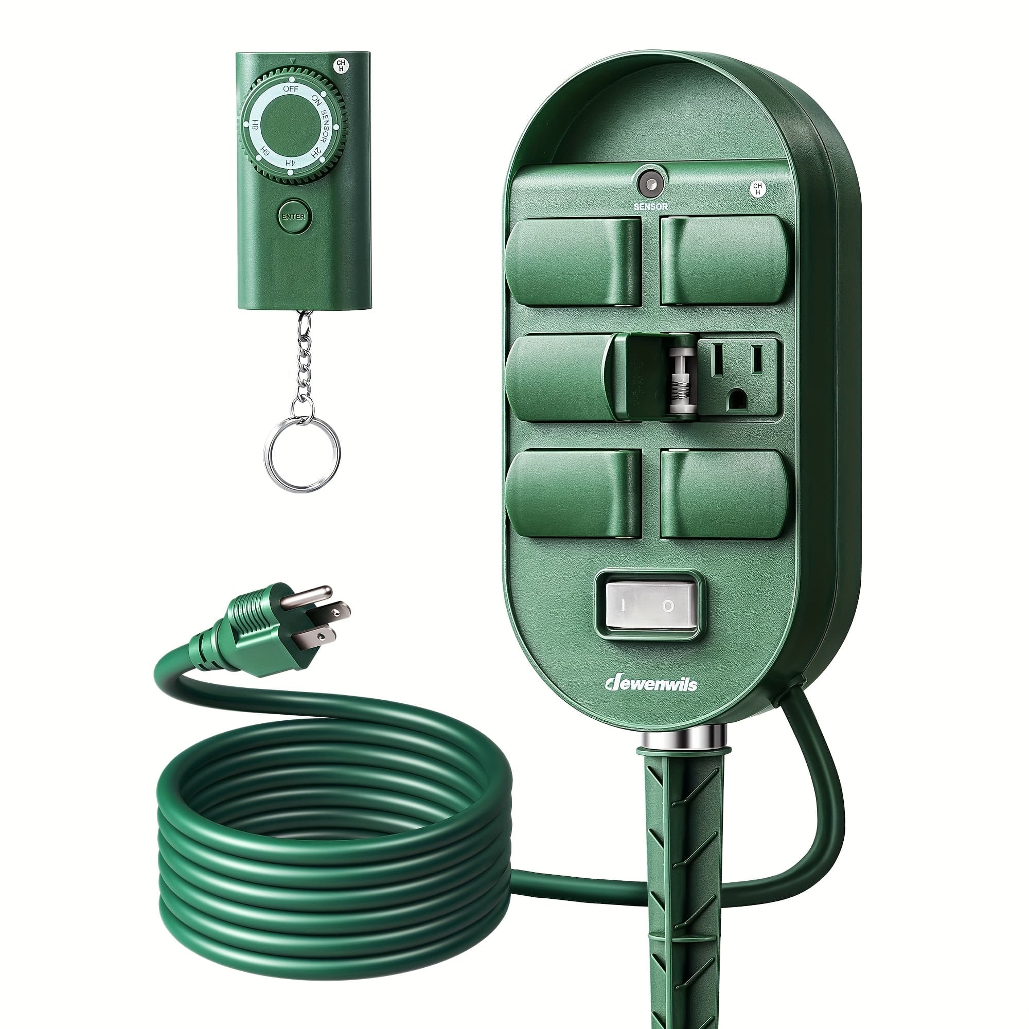 TEMU Outdoor Timer Waterproof, 6 Grounded Outlets, 6ft Extension Cord, 100ft Wireless Remote Control, Photocell Dusk To Dawn Timer For Lights, Yard, Garden