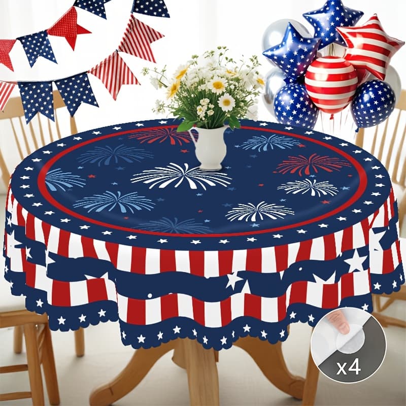 TEMU Day-themed Tablecloth Features A Color Scheme With , Embossed Edges And Star And Firework Patterns. Suitable For Home Kitchen Decoration, Room Decoration, Party Tablecloths, Kitchen Decorative