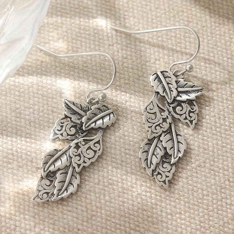 TEMU Vintage Bohemian Style Long Dangle Earrings Layered - Silvery Color Hooks, Everyday Earrings, Plants Dangle Earrings, Wedding Party Additions