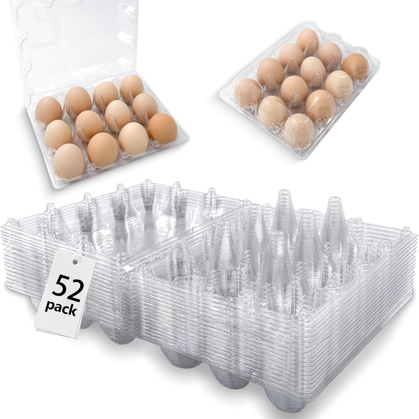 TEMU 52 Pack Egg Cartons Cheap Bulk 12 Count - Holds 1 Clear Blank Egg Cartons For Chicken Eggs - Clear Empty Chicken Egg Carton For Fresh Medium Eggs