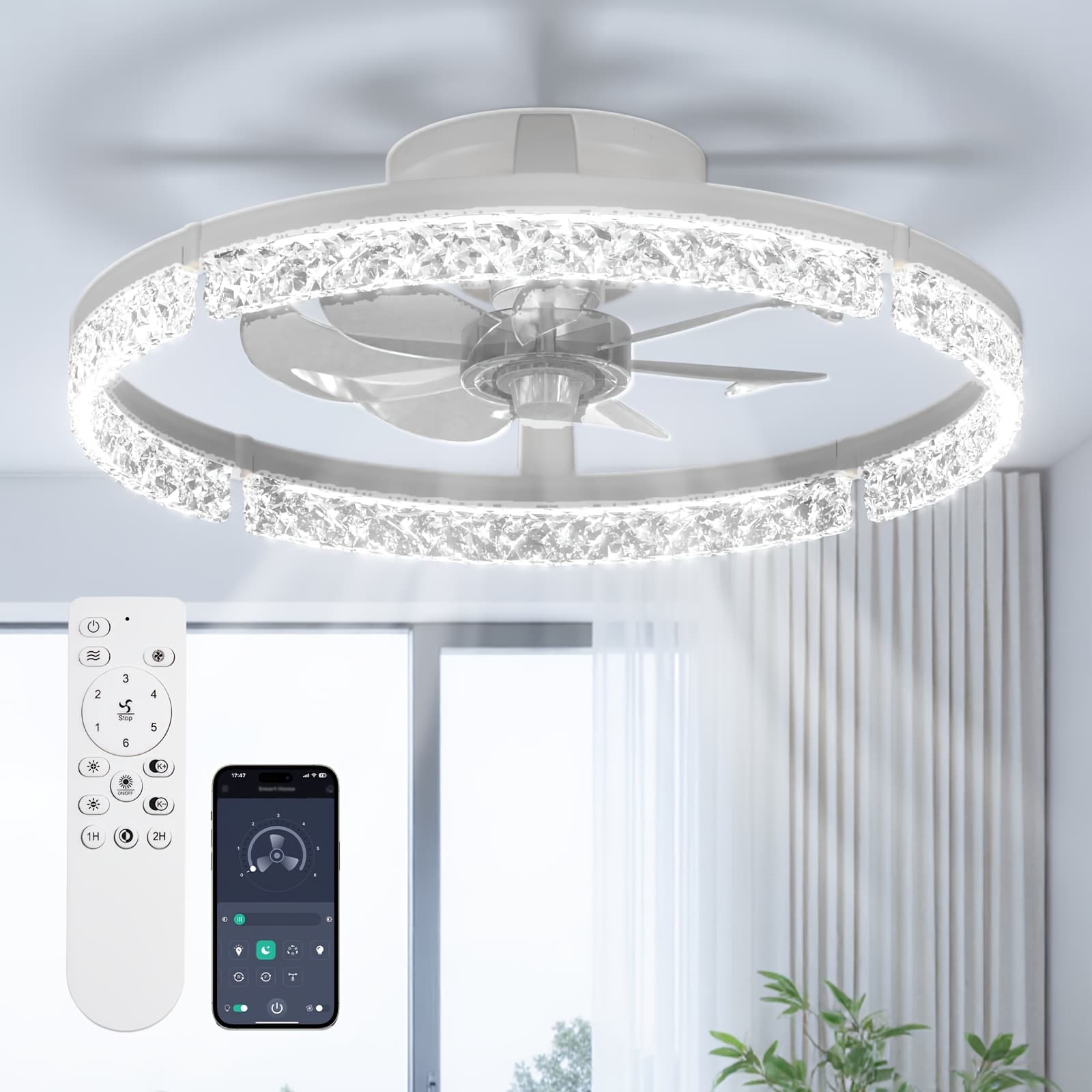TEMU 20-inch Modern Led Ceiling Fan With Adjustable Light, Embedded Installation Design, Reversible Airflow For - Ideal For Office, Study, Bedroom, And Indoor Spaces