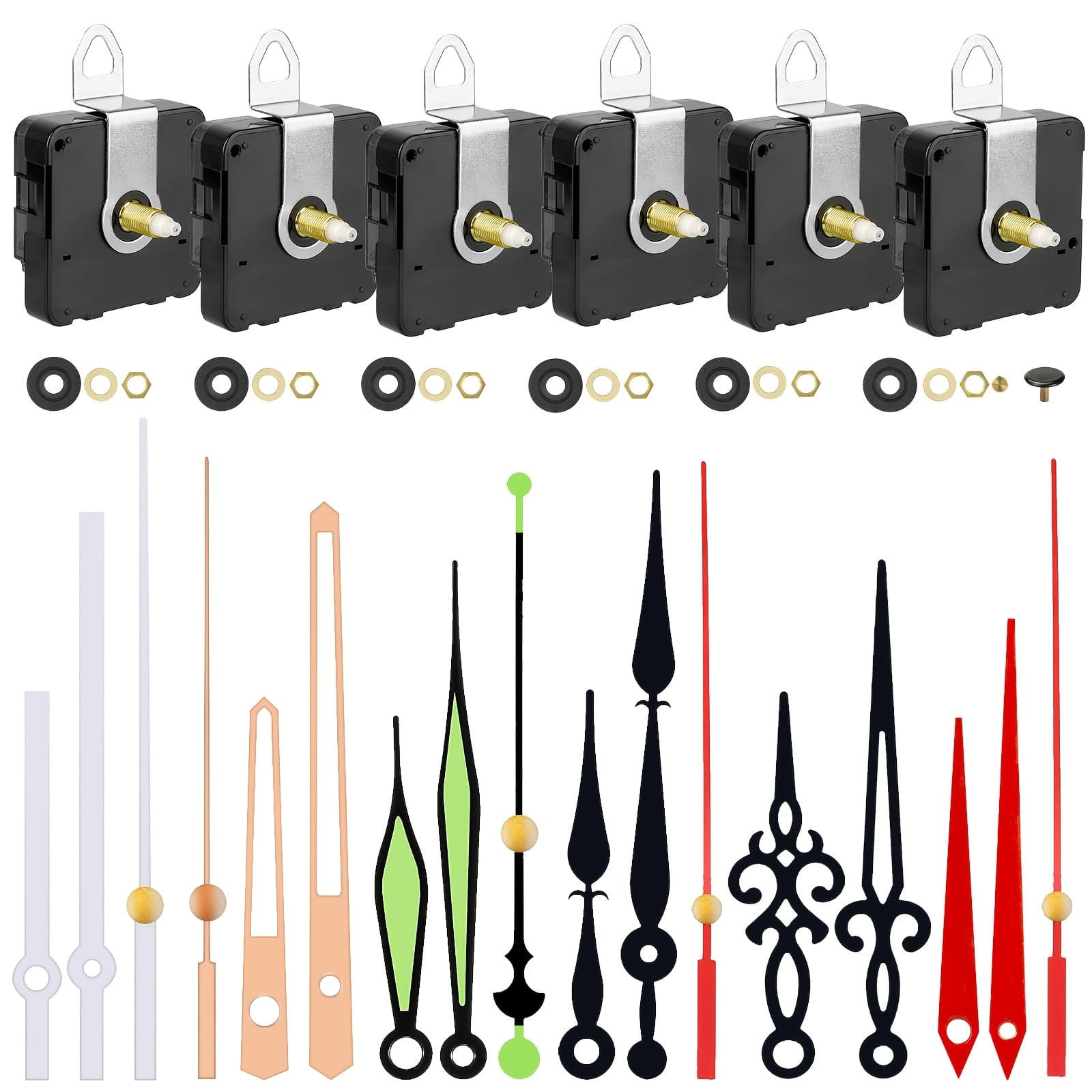 TEMU 6pcs Diy Clock Making Kit: High-torque, Long-axis Quartz Clock Mechanisms With Sweep Motion - Includes Diverse Hands & Faces For Repairs & Crafts, Clock Mechanism Kit